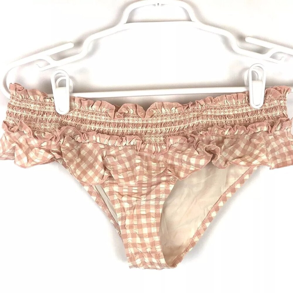 Tory Birch, Women’s Checkered Pink/White Bikini Bottom, Size Small